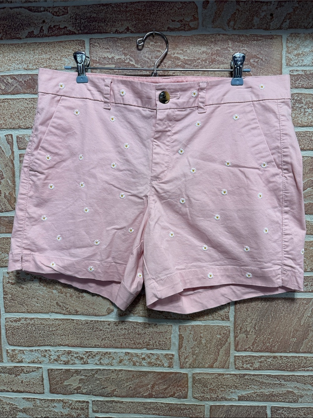 Old Navy Light Pink Daisy Embroidered Bermuda Shorts